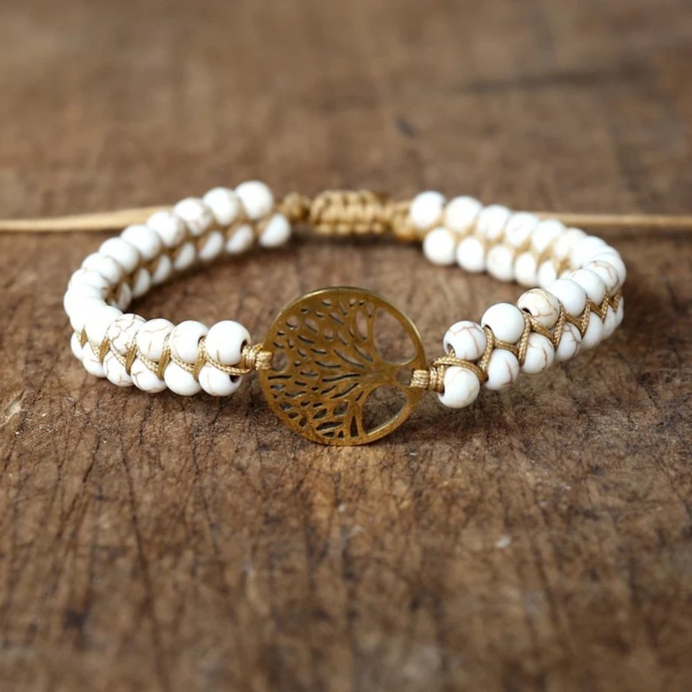 Natural African Stone Bead Bracelet & Bangle with Tree of Life Braided Charm - Picture 3 of 7